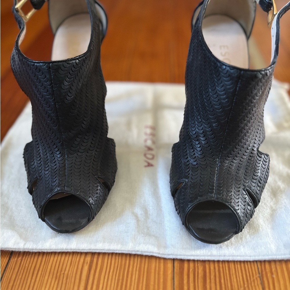 Escada Black leather Peep Toe Heels